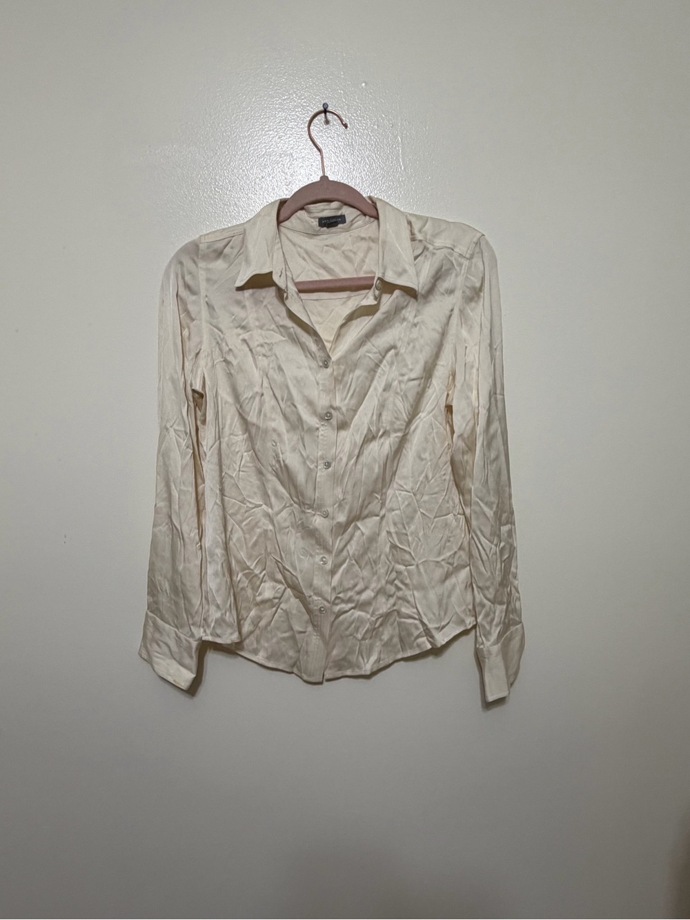 Ann Taylor Silk Cream Button-Down Collared Blouse